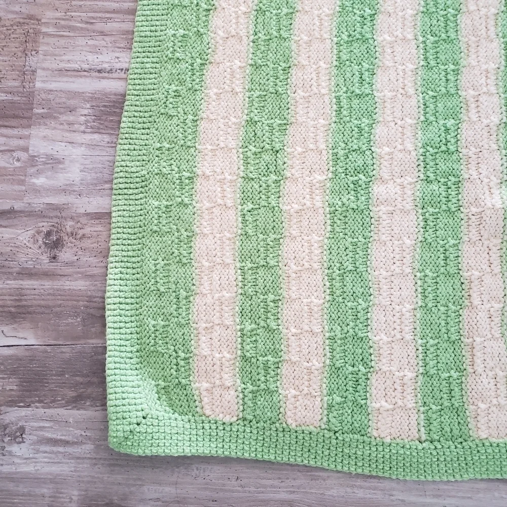 Handmade Mint Green Ivory Afghan Blanket 64x49